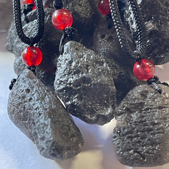 Tektite Saffordite Cintamani Pendant With Cord Necklace - Picture 3 of 7